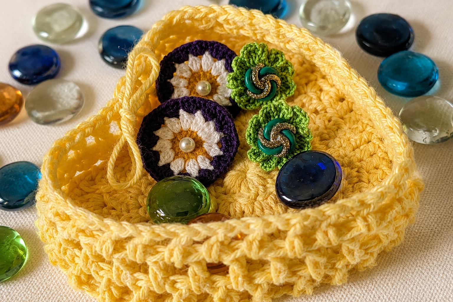 Two colourful handmade crochet bow projects